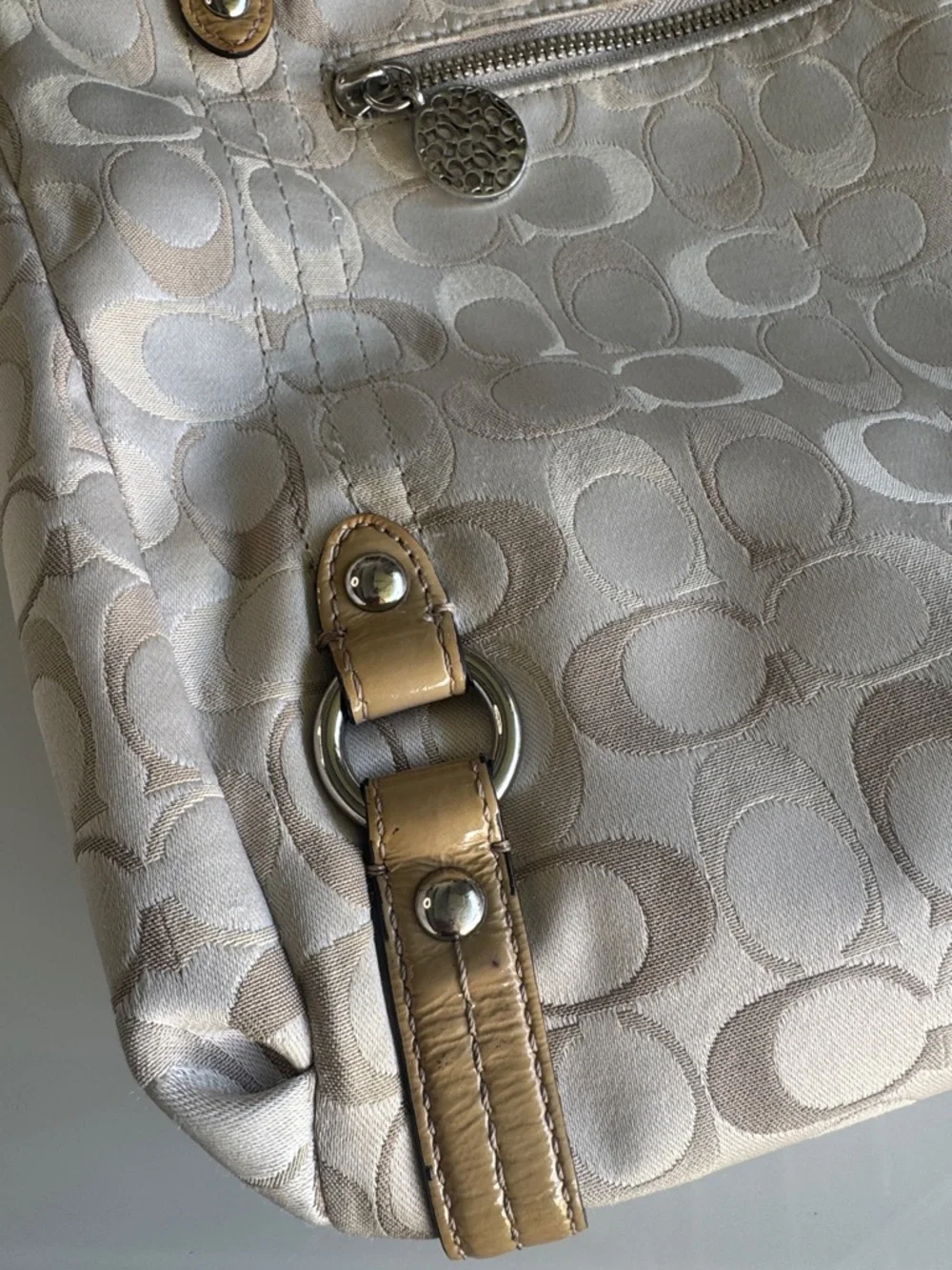 Coach Alexandra Signature Satin Hobo Bag | Champagne Monogram